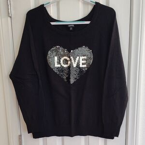 Torrid Black Sweater with Sequin Love / Nope Heart Size 2